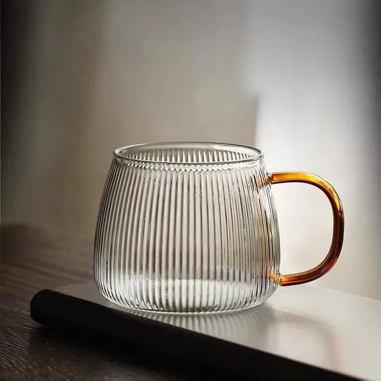 New Vertical Striped Borosilicate Glass Mug Ribbed Coffee Cups With