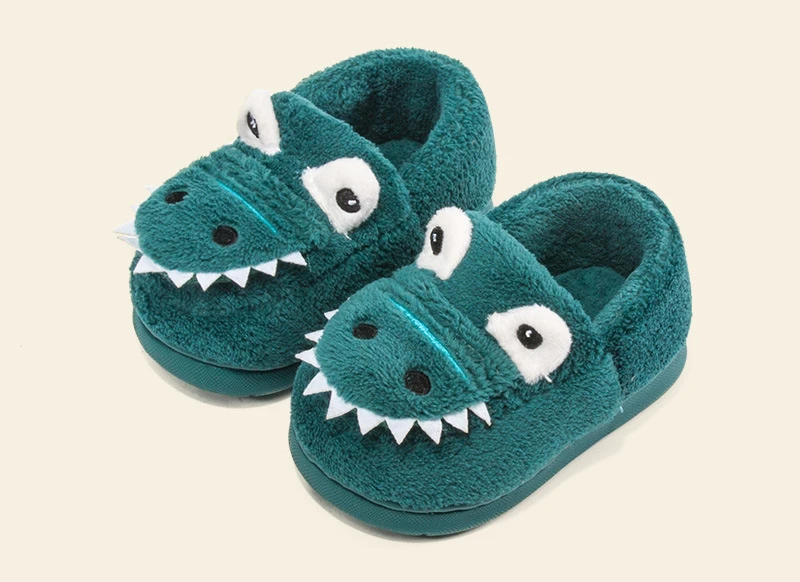 Maybolury Girls Boys Home Slippers Kids Warm Dinosaur House Slippers Fur Lined Winter Indoor Shoes 