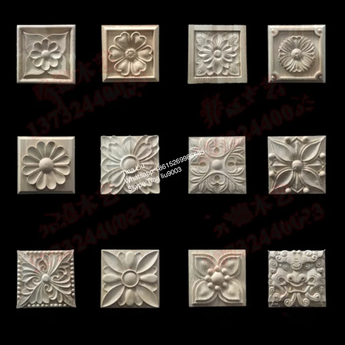 square rubber wood carving rosettes