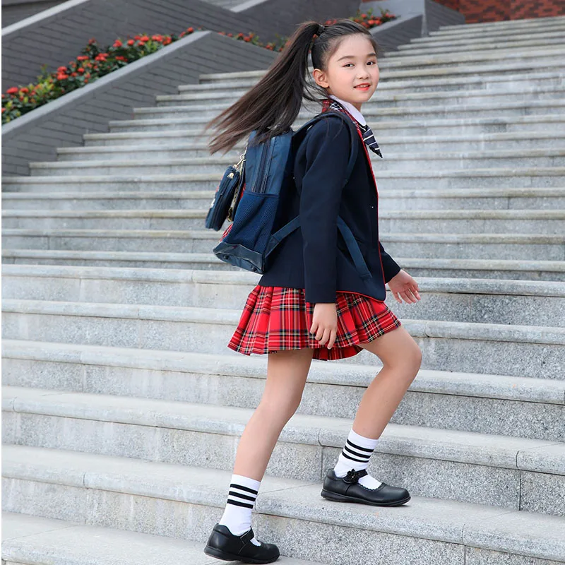 Free Designs Fashion Clothing Navy Blue Plaid Lining Japanese Girls ...