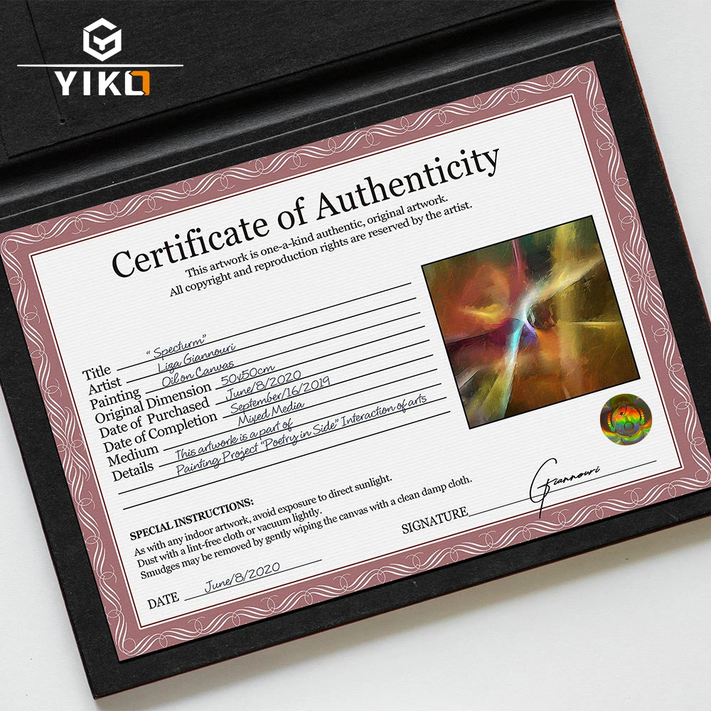Custom Security Paper Certificate of Authenticity for Artwork with