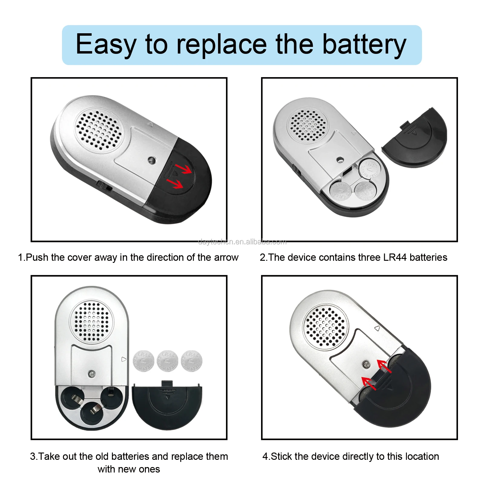 Battery Operated Door Window Entry Alarm LR44 Batteries Sticky Adhesive 