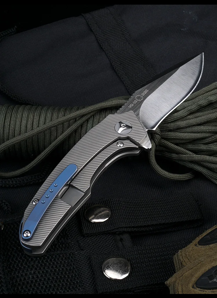 折叠刀vg10 刀片折叠刀钛处理edc徒步旅行捕鱼战术户外工具