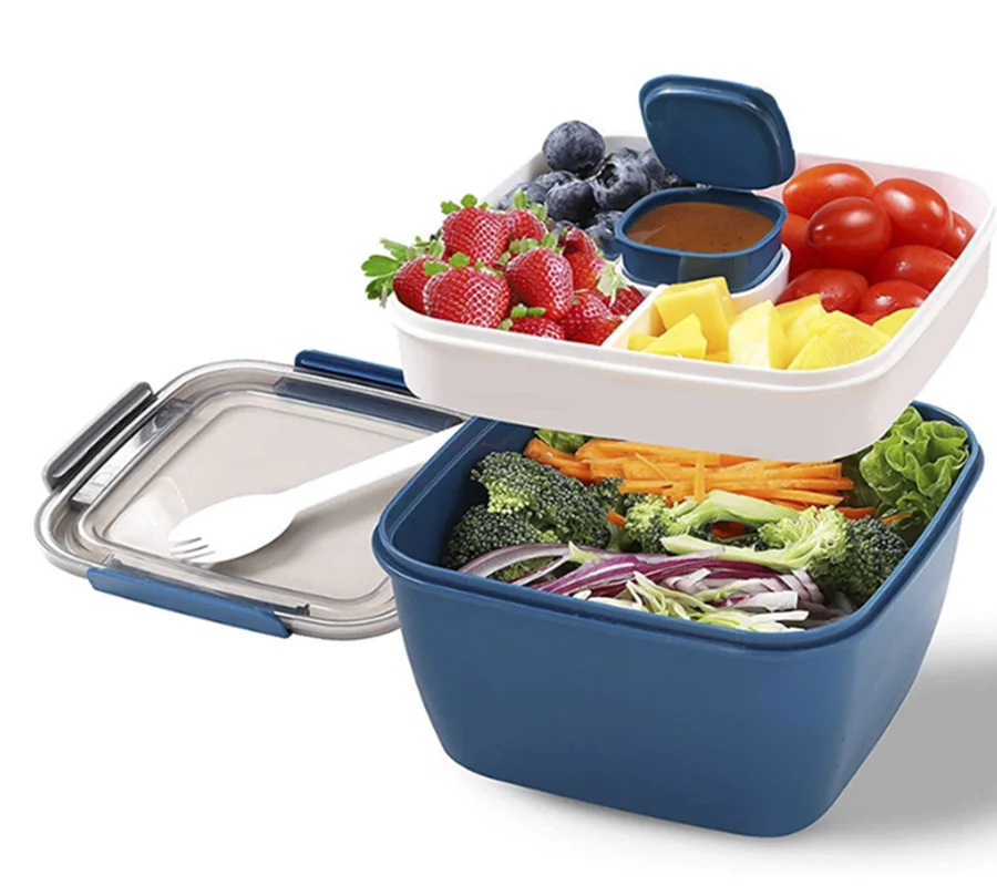 1500ml Bento Box Salad Lunch Container With 3 Compartment Dressing ...