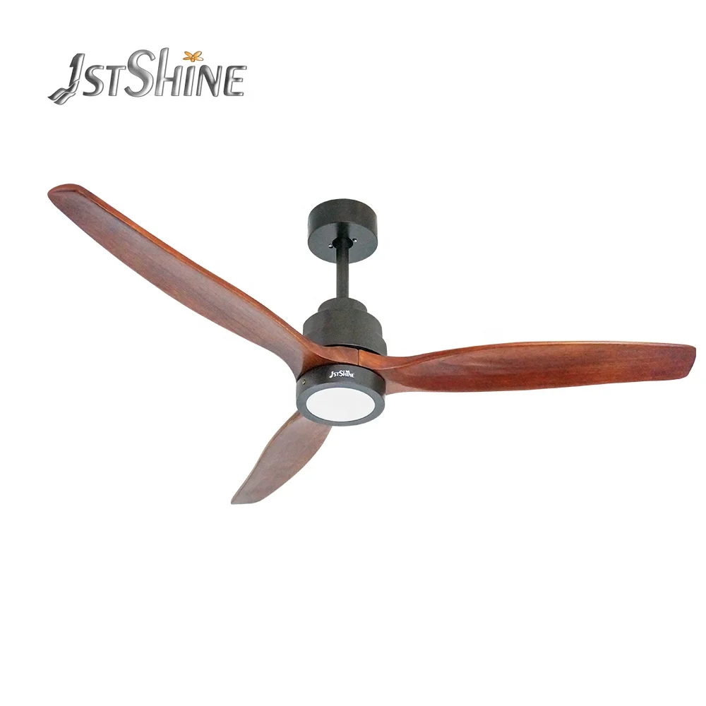 1stshine 3 solid wood blades outdoor low watt 220v dc motor inverter ceiling fan with led lights remote control
