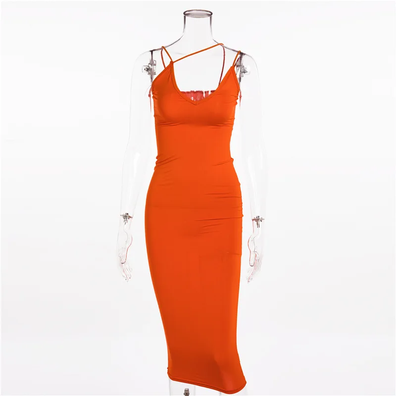 X00221m V-neck Halter Milk Silk Pencil Skirt Tight Elasticized Dress ...