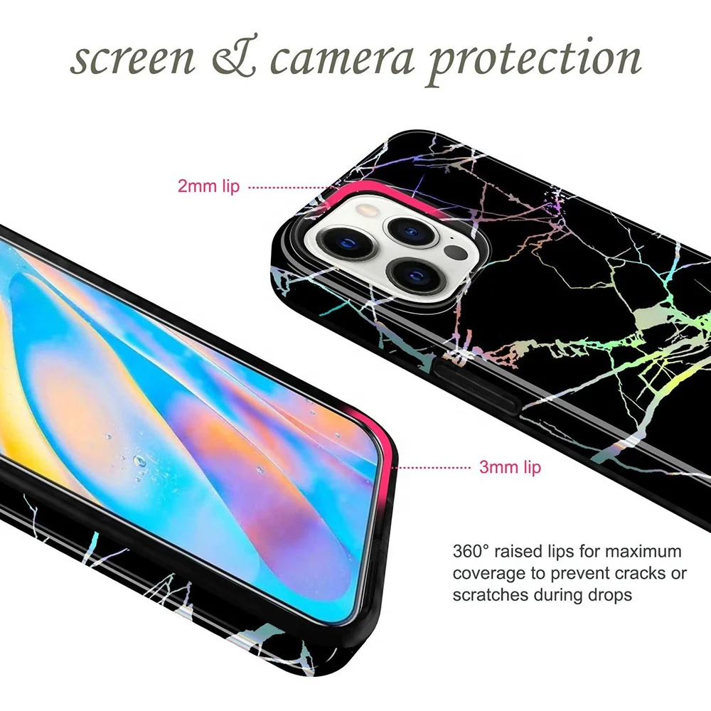 For iPhone 12 Pro Max Protective Cover Sparkle Holographic marble mobile Phone Case for iPhone 12