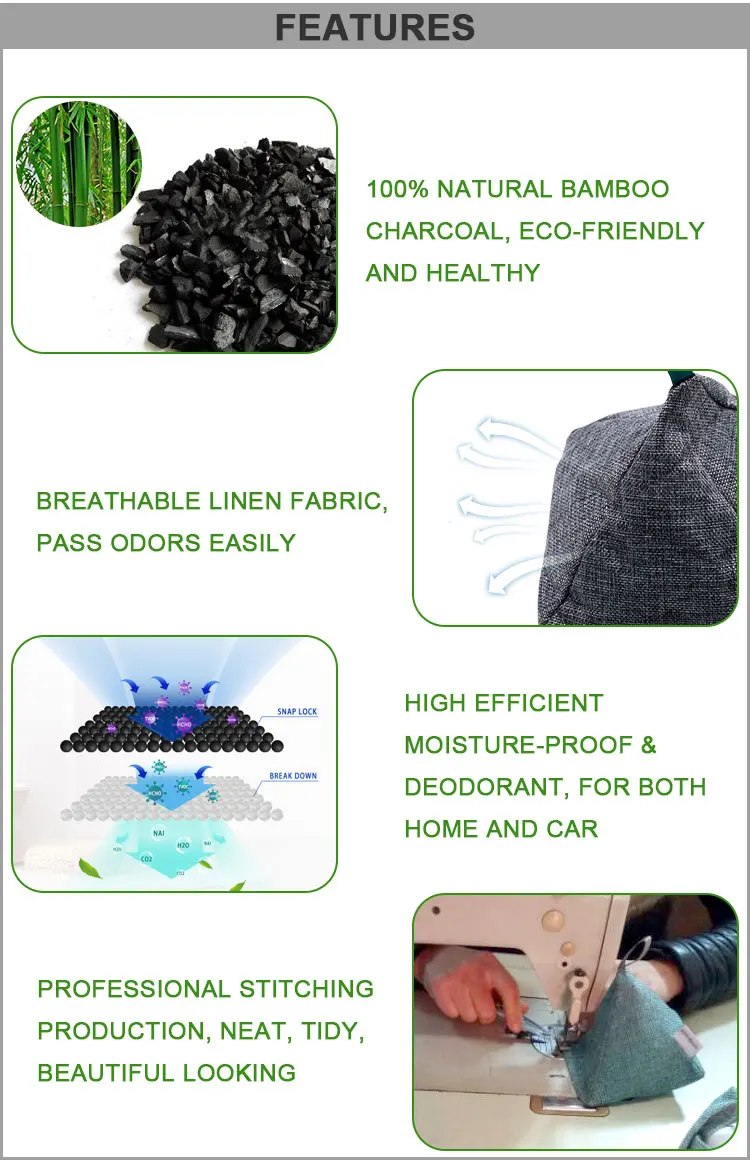 200G High Quality Refillable Moisture Absorber Triangle Shape Amazon Natural Bamboo Charcoal Bag