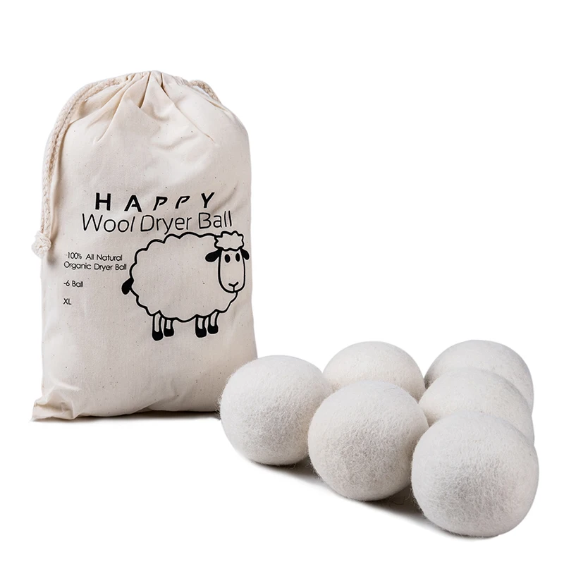 Handmade 6 Pack 100 Natural New Zealand Wool Dryer Balls With Cotton