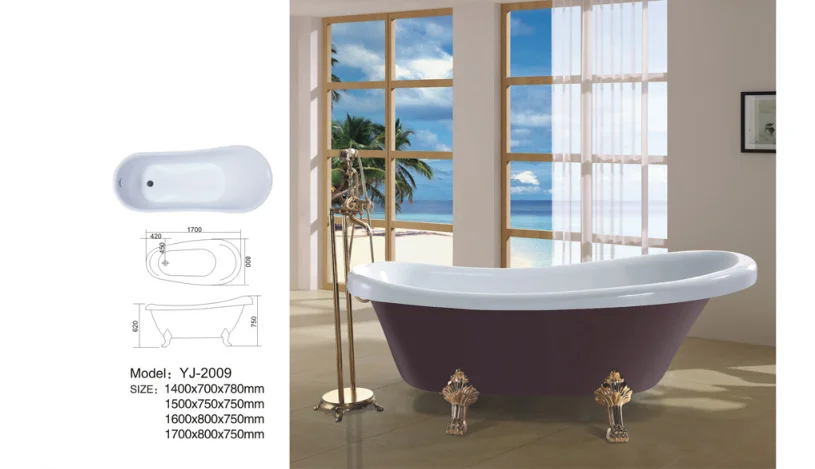 YJ2009 Europe faucet Acrylic claw foot floor standing red bath hot tub