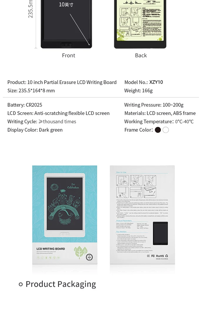 Erasable Notepad Partial Delete Writing Board 10 Inch Writing Tablet for Kids Digital Drawing Learning Toys