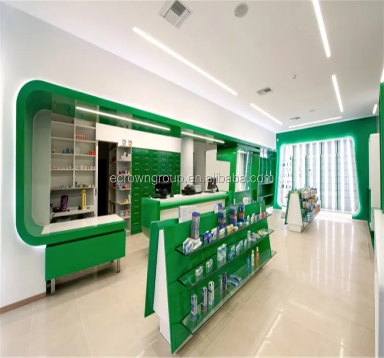 Retail Pharmacy Shop Interior Design Wooden Pharmacy Shelves Decoration