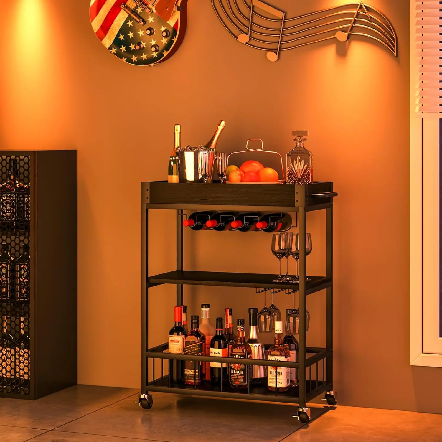 Bar Cart Serving Wine 3 Tier Home Rolling Rack With Wheels Mobile ...