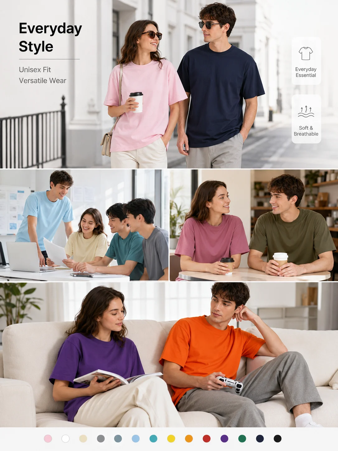 250GSM Heavyweight Cotton T-Shirt Custom Color Crew Neck Unisex Soft Durable Streetwear OEM