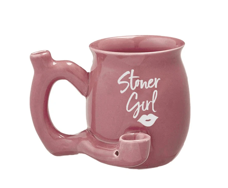 Wholesale coffee smoking pipe mug with Stoner Gal and Lips design