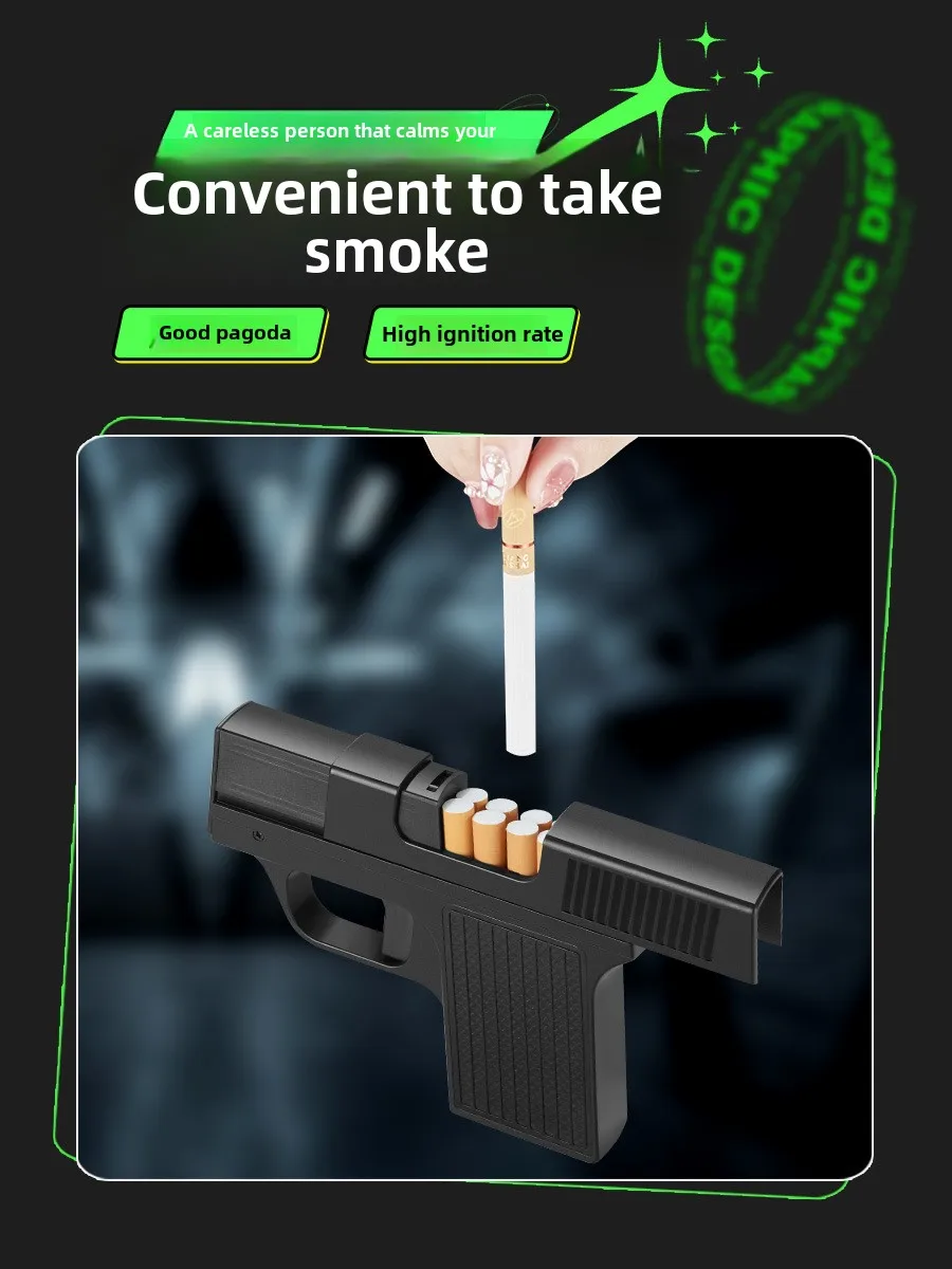 2025 Personalized Cigarette Case with Windproof Inflatable Gun-shaped Lighter 10 Thick Cigarettes Gift Gun Lighter for Giveaways