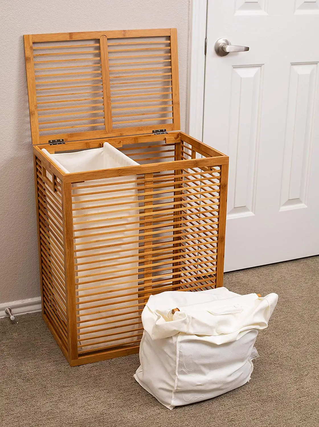 Combohome Natural Bamboo Storage Laundry Basket Easily Transport