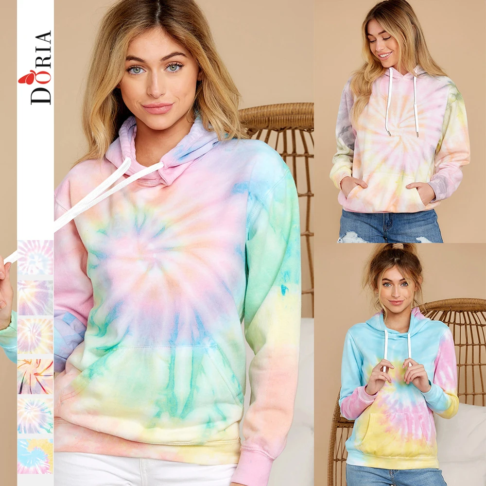 
Wholesale 2020 Custom Lady Oversized Streetwear de Dam Cropped Sweatshirt Pullover Sudadera para Mujer Tie Dye Hoodie For Women 