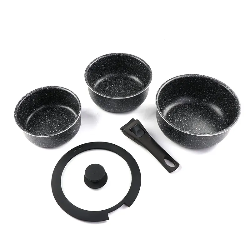 New Design Space Saving Aluminum Granite Nonstick Cookware Set With
