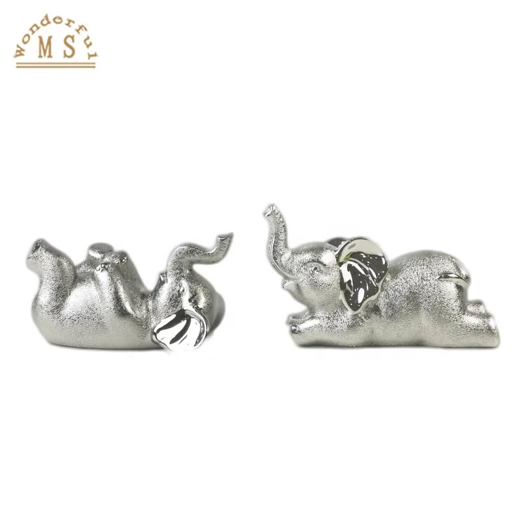 Ceramic elephant Figurine Playing Baby silver plated modern porcelain animal craft and eramic animal figurine home decoration
