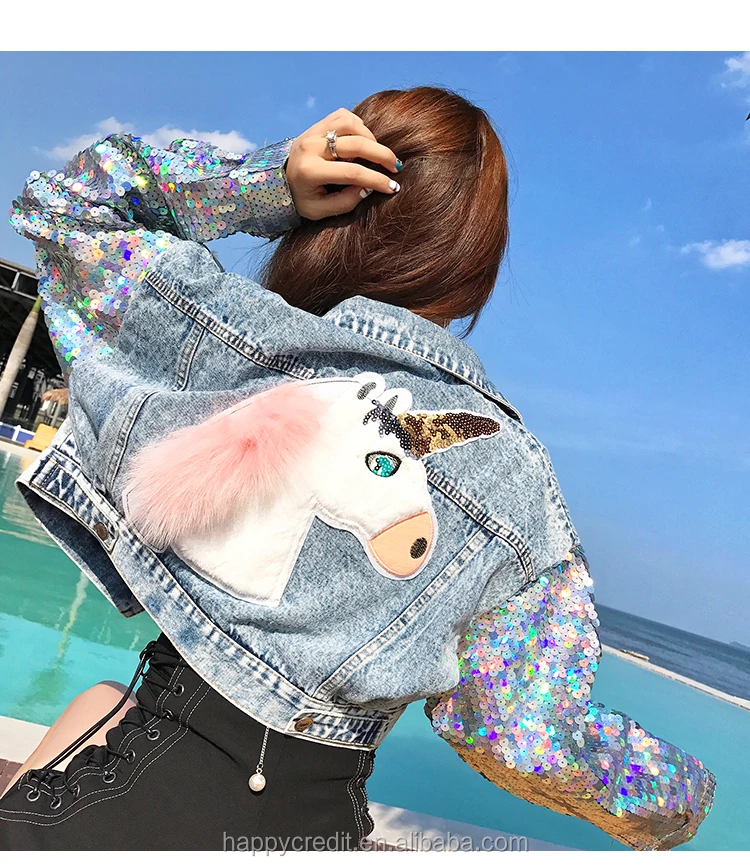 High-Buy Unicorn patch denim jacket in heavy quality with sequence