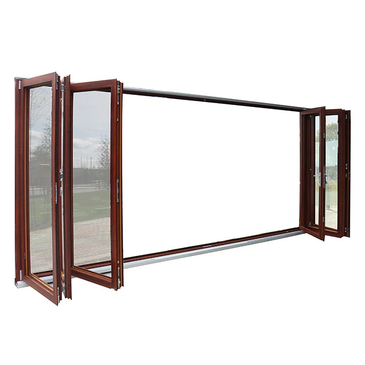 2019 latest aluminium tempered glass bi fold front door with wooden color