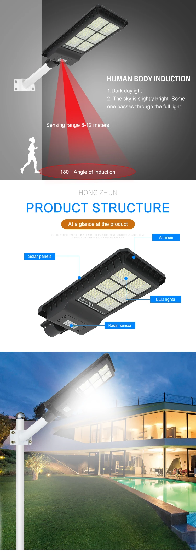 High lumen waterproof ip65 Aluminum 60w 120w 180w integrated led solar street lights price