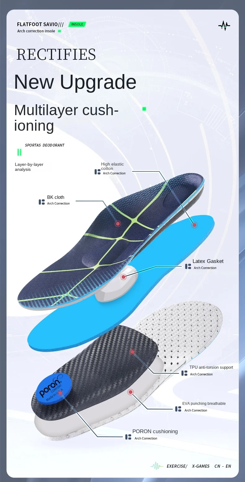 Ergonomic Flat Foot Corrective Insoles Men and Women's Arch Support Pads Comfortable Orthopedic Shoe Inserts for Flat Foot