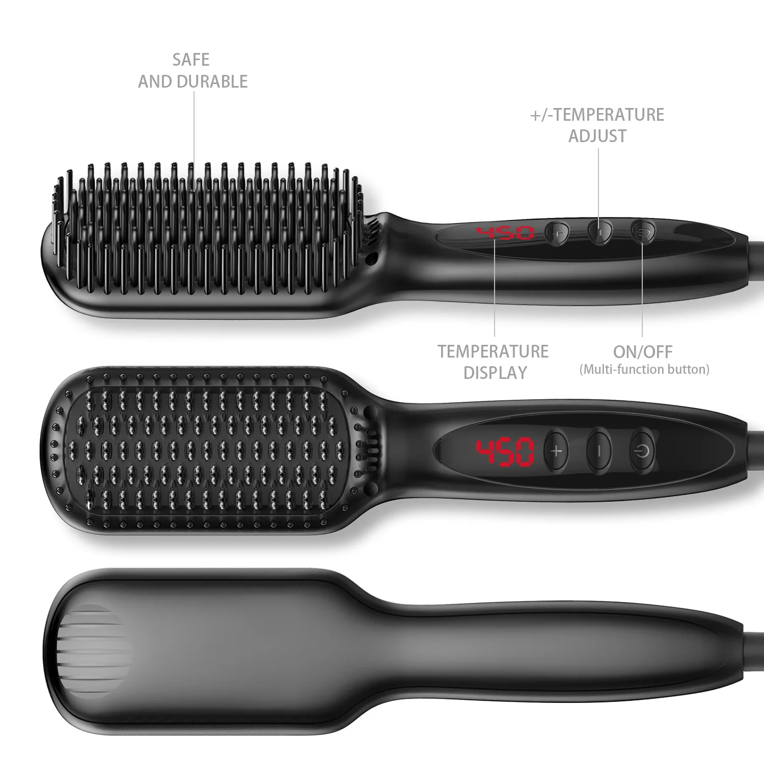Unisex hair styling PTC heat straightening brush Portable Beard Straightener