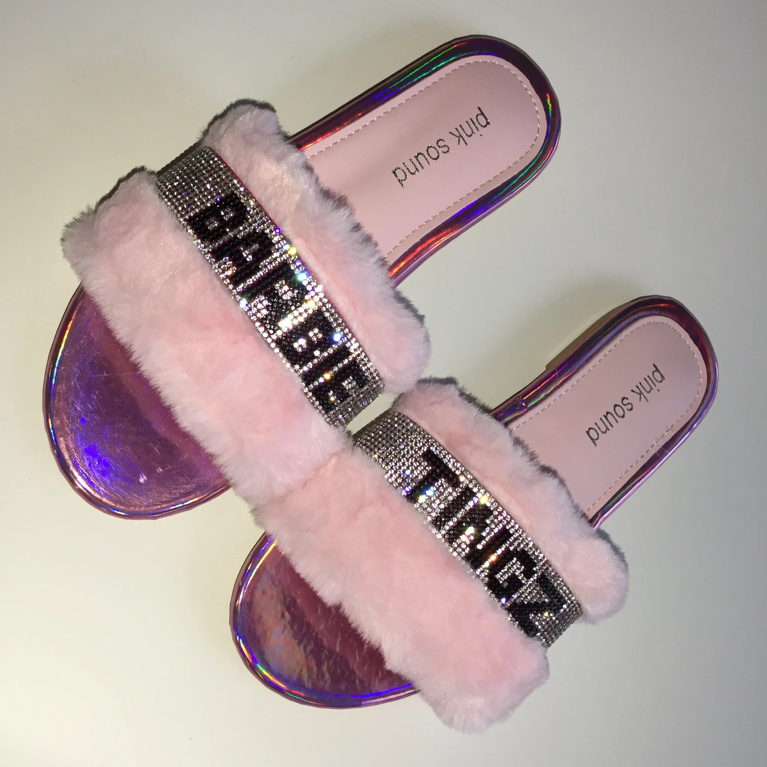 2020 New Fashion Barbie Tingz Nicki Slipper Pink Bling Fur Slides ...