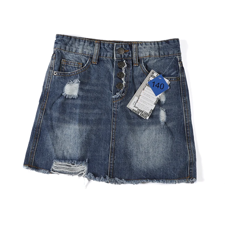 
Good Price Plain Dyed Ruffle Hole Cotton Denim Short Skirt Damaged Short Skirt For Girl 