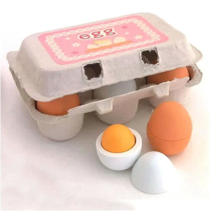 Wooden 6pcs Baby Kids Pretend Play Eggs Yolk Kitchen Cooking Toy ...