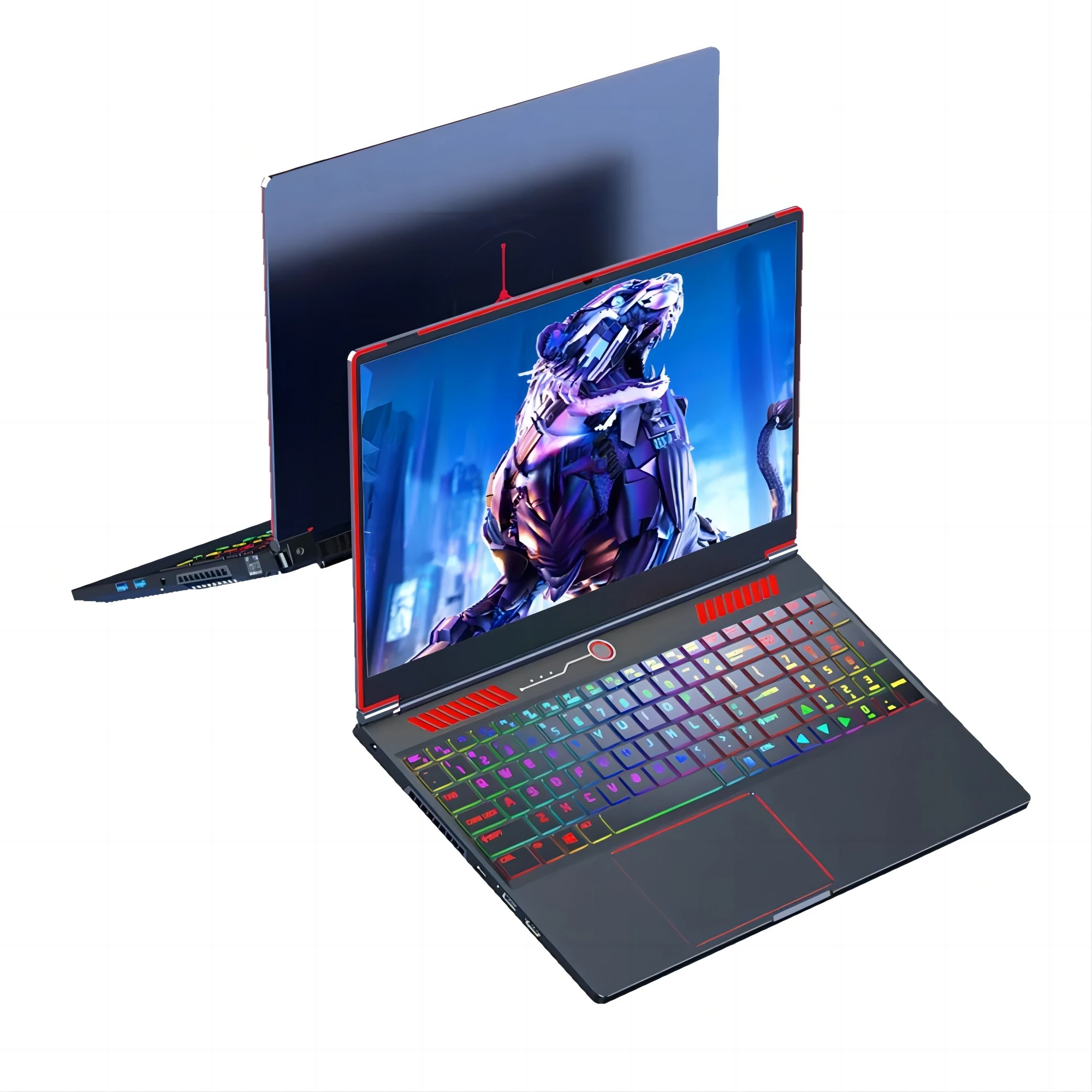 Side view of HP OMEN MAX 16 gaming laptop showing thin bezels and RGB keyboard