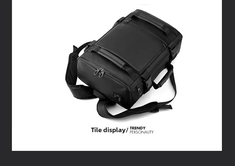 Men's Large Capacity Waterproof GPS Backpack Multifunctional PU Laptop Bag Zipper Handheld Business Travel Crossbody Polyester