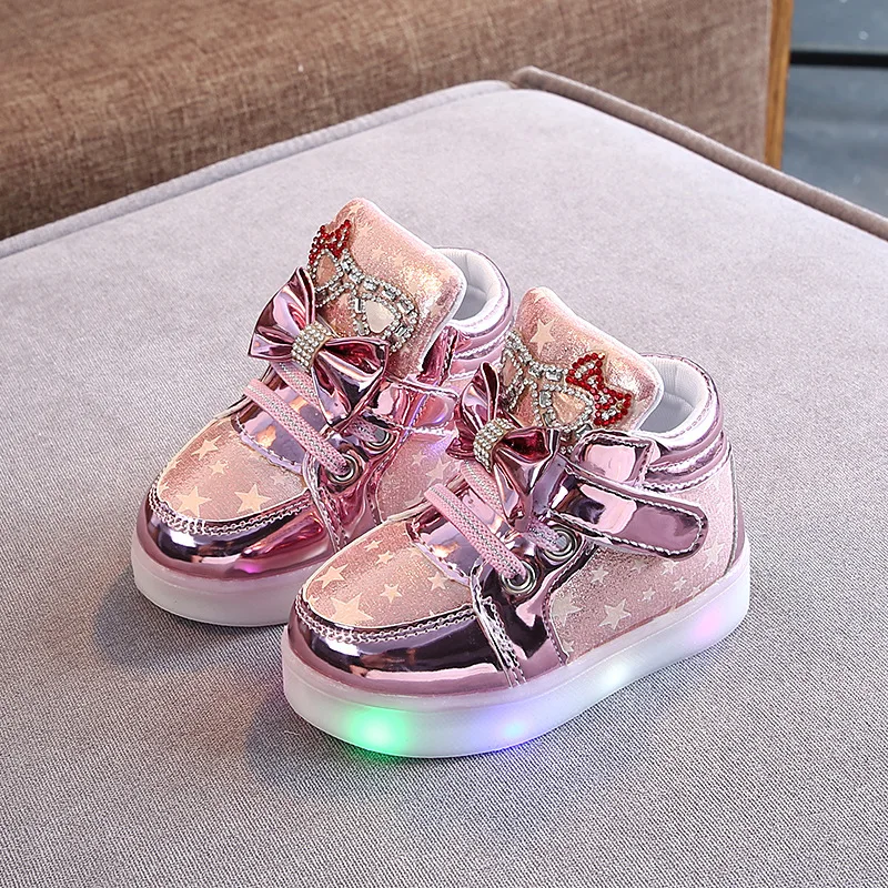 
Children Sneakers Shoes with Led Light Spring Autumn Lovely Bow Kids Girl Sport Casual Shoes Size 21-30 