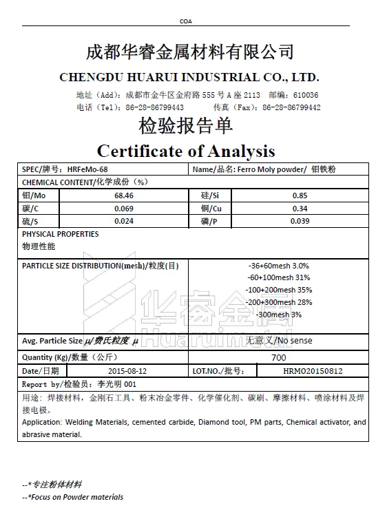 FEMO68 High quality FeMo60  FeMo68 Ferro Molybdenum at factory price