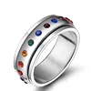 Titanium steel rotating micro-inlaid color zircon female ring Stainless steel ring