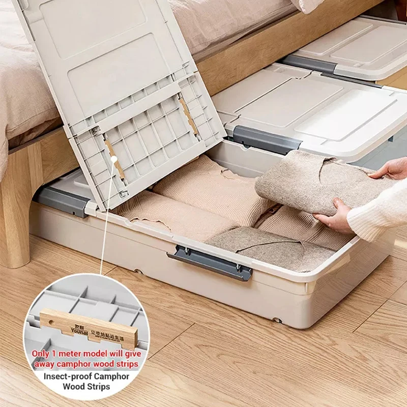 Underbed Storage Box With Wheels Flat Organizer Box Drawer Type