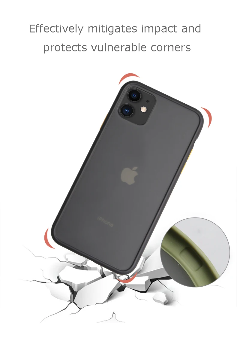 Matte Translucent Phone Case for iPhone X XR 11 Pro XS MAX 7 8 6S 6 Plus Hybrid TPU PC Shockproof Cover Full Protection Case