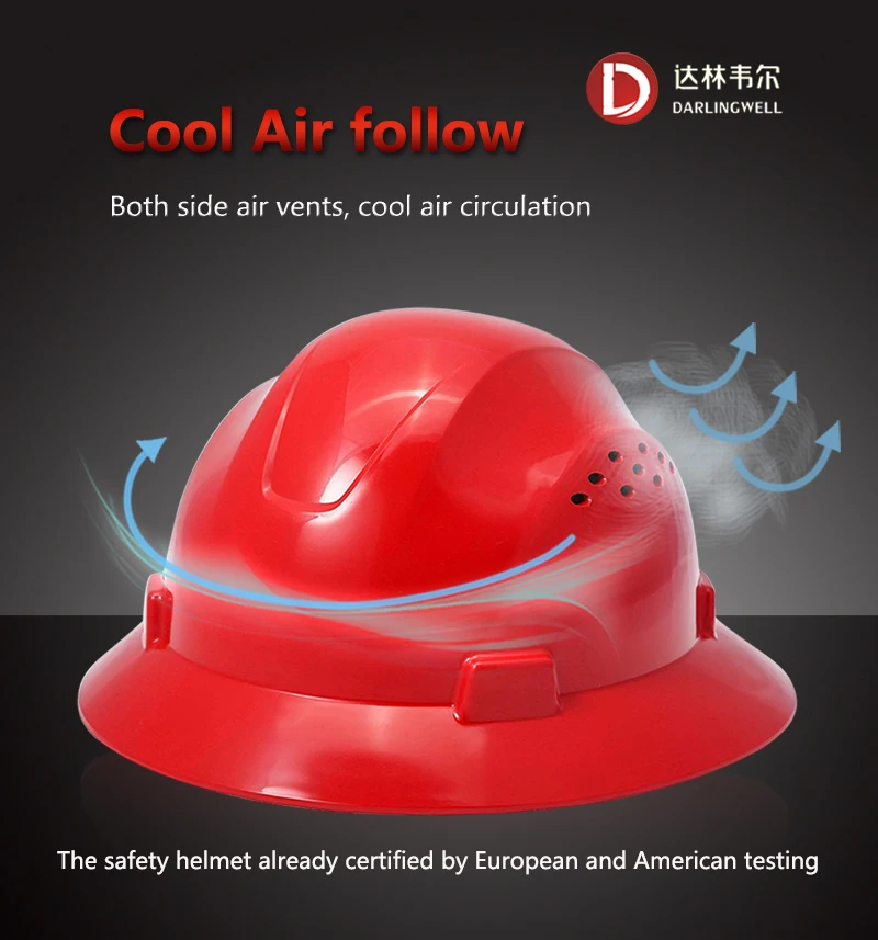 Darlingwell New Style Full Brim Fpr Hard Hats With Customized Pattern En397 Standard Safety 9330