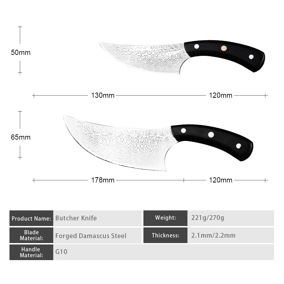 Oem Butcher Knife Set With G10 Handle Damascus Stainless Steel