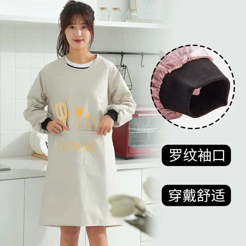 Apron fashion kitchen waterproof and oil-proof long sleeve cooking work with N3 