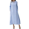 Summer Cotton Oversize Dress 3xl 4xl V Neck Women Kaftan Causal Loose Long Sleeve Split Plain plus size Long Maxi Dresses