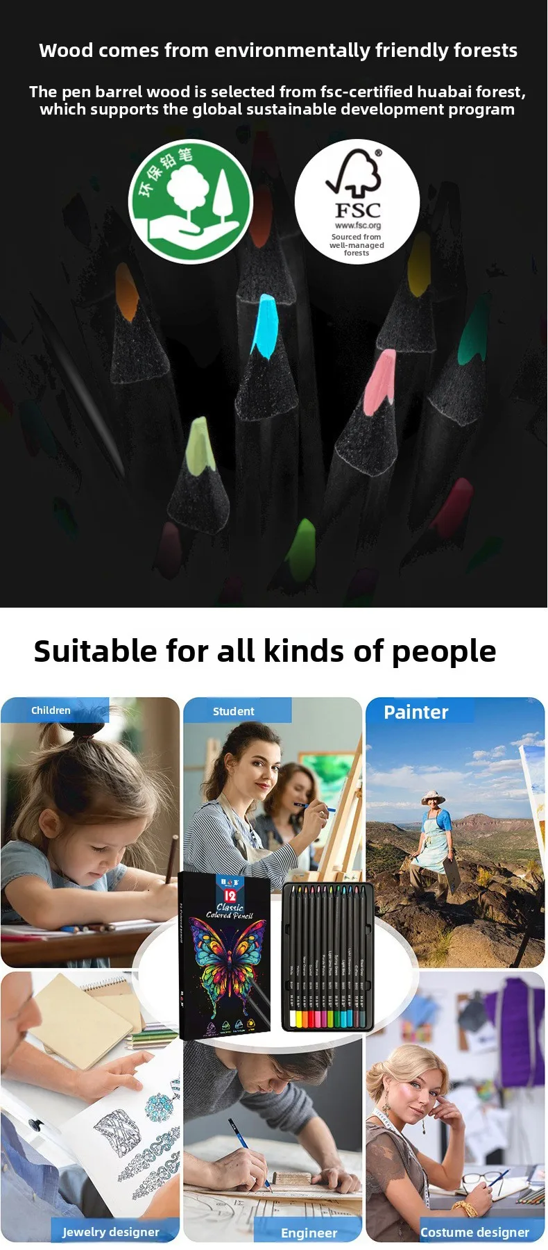 Professionelle Ölbasierte Buntstifte Mit Schwarzem Holzschaft_voghion.com