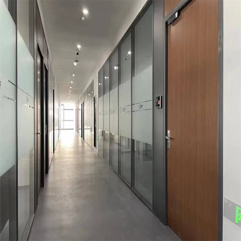 Double Glass Partition System with 60mm Flat Aluminum Frame - for Meeting Rooms factory
