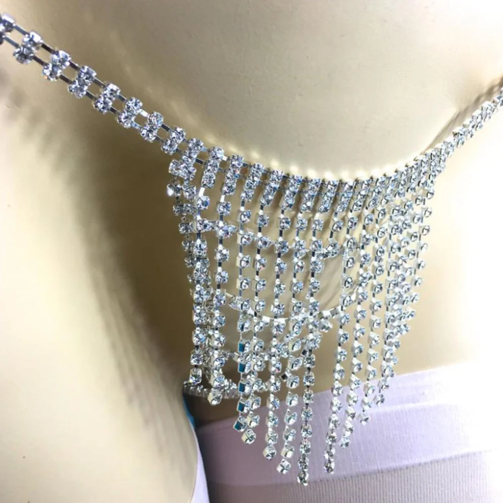 Rhinestone Body Jewelry Tassel Sexy Underwear Women Thong Panties Accessories Body Chain Crystal 