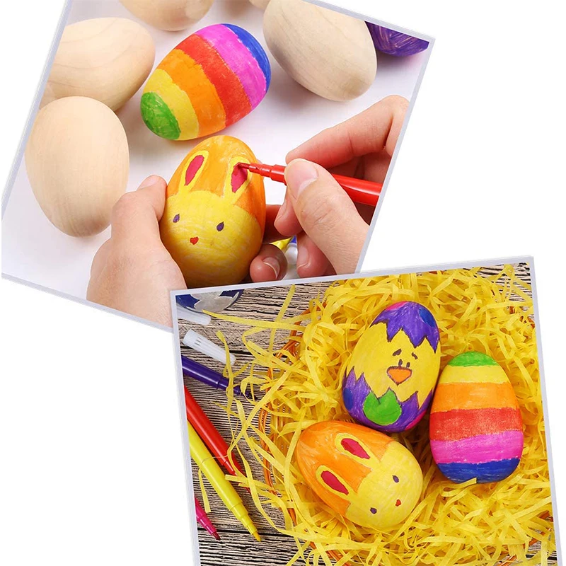 Unfinished Wood Easter Craft Kids Kitchen Toy Wooden Eggs For Crafts