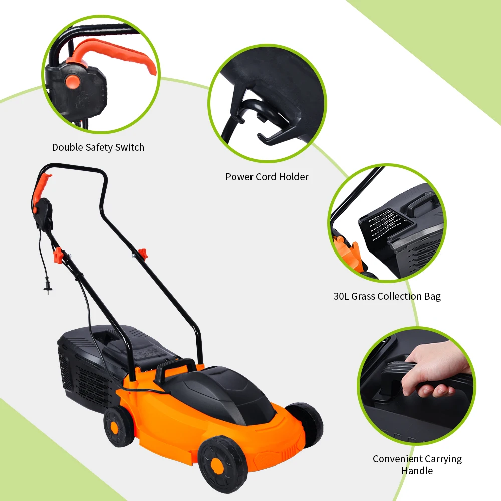 Vertak 1300w Corded Electric Hand Lawn Mower Machine 4 Wheel Walk ...