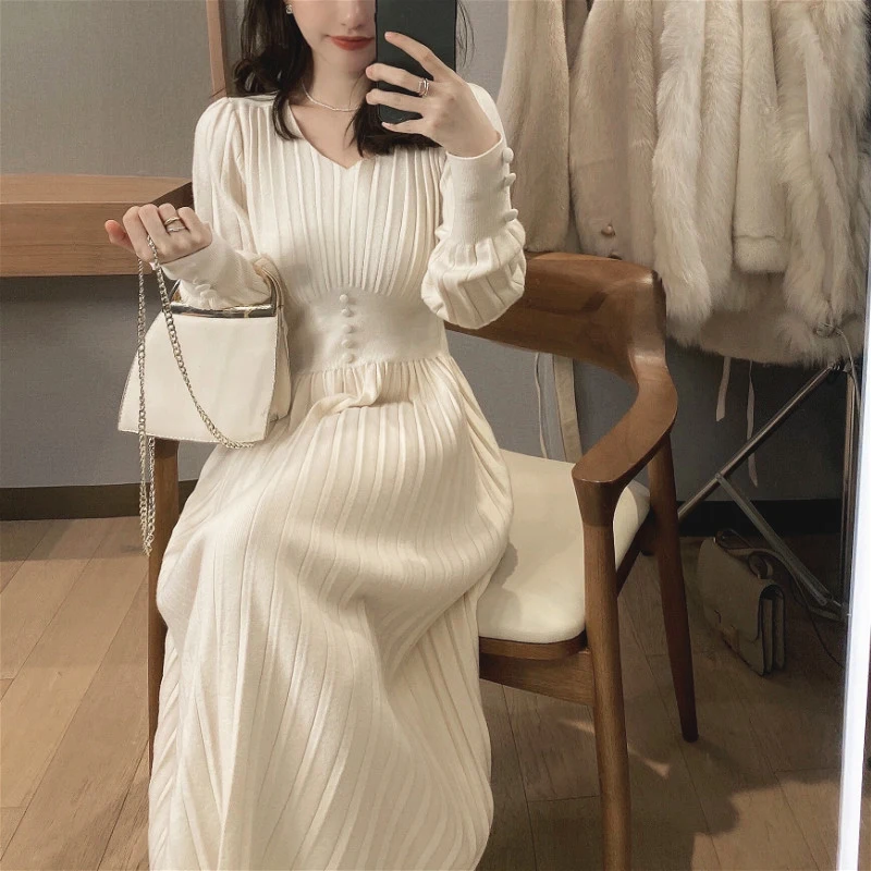 Knitted Dress Women Casual Long Sleeve Vintage Elegant Office Sweater Dress Female Winter One Piece Dress Korean Outerwear Buy Winter One Piece Dress Knitted Dress Women Long Sleeve Casual Dress Product On Alibaba Com