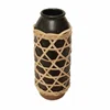 Creative ceramic vase with rattan weaved handmade rattan flower vase